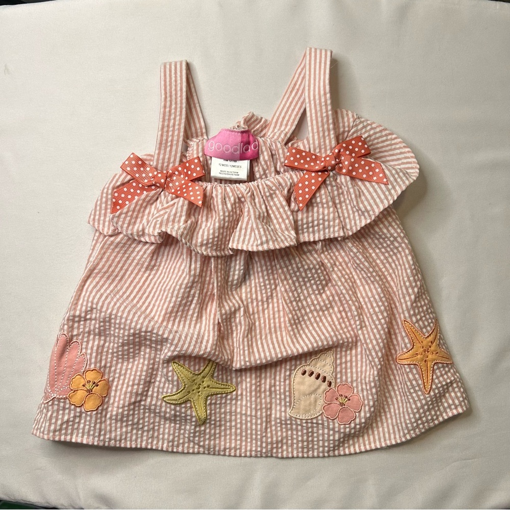 Baby Girl She’ll Appliqué Seersucker Bloomer Top Size 12 Months NWT Summer days